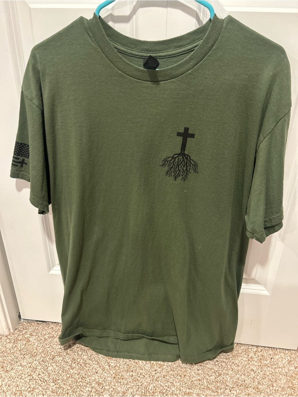 Men's Olive Green Graphic Crewneck T-Shirt - Faith Root Design